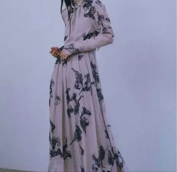 Ameri vintage 연보라색 꽃무늬 프린트 긴팔 원피스