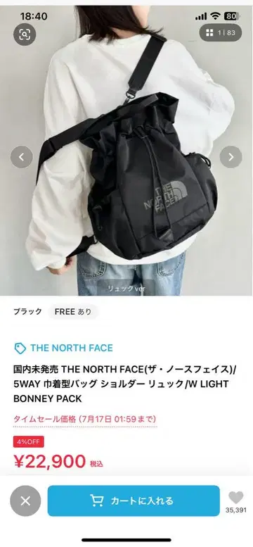 THE NORTH FACE W 라이트 보니 팩 블랙