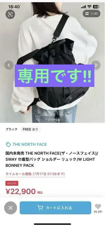 THE NORTH FACE W 라이트 보니 팩 블랙