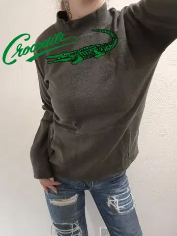 90s Crocodile 그레이 하이넥 트레이닝복