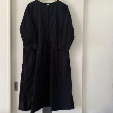 &yarn 앤드얀 코튼 개더 원피스 나츄란 블랙 롱 기장