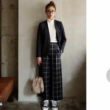 미사용 새상품 PLST 플라스테 웜 리저브 와이드 팬츠 체크 무늬 L