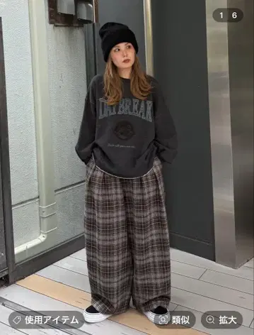 니코앤드 모드 노르딕 2턱 페인터 모듬 팬츠 그레이 체크 M