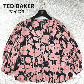 컨디션 최상 TED BAKER 블라우스 꽃무늬 퍼프 싸개 단추 3 핑크