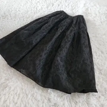 시루무린 자카드 플레어 롱 스커트 S 블랙 검정 자수