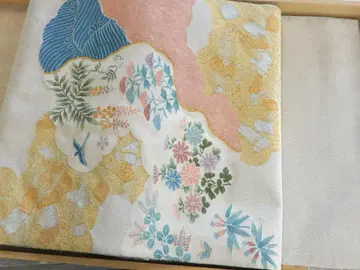 순수 실크 도서 손톱 묶음 오비 꽃과 새 그림