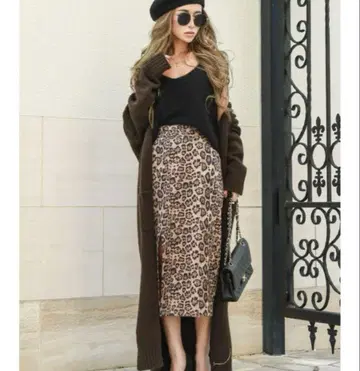glamlips Leopard Slit Skirt 브라운