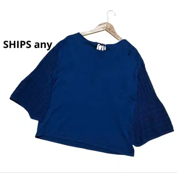 SHIPS any 소매 레이스 절개 코튼 니트 티셔츠 네이비 F