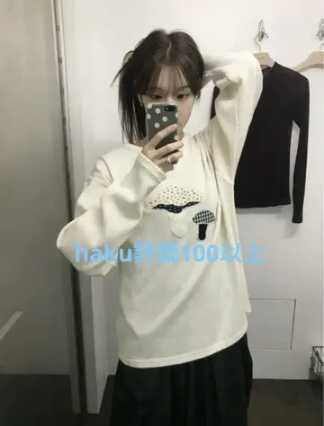 oheshio 아이보리 버섯 자수 긴팔 티셔츠