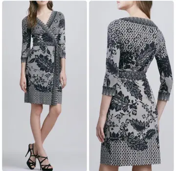 새상품급 DVF 고급 실크 꽃무늬 레이스 프린트 랩 원피스 카슈쿨 4