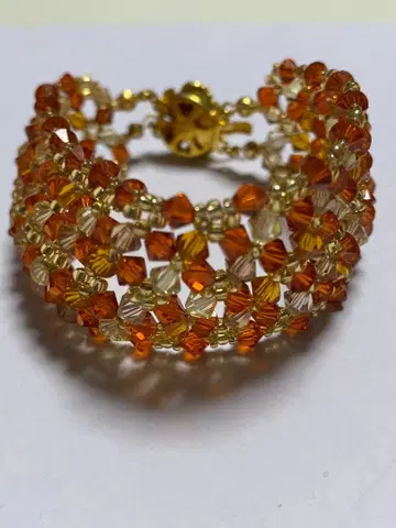 SWAROVSKI 오렌지 클리어 비즈 팔찌 약 15cm