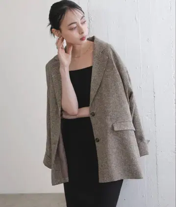 LIAN 썸머 트위드 테일러드 자켓 브라운