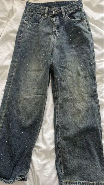 SHAGGIE 오로라 큐빅 장식 빈티지 루즈 데님 팬츠