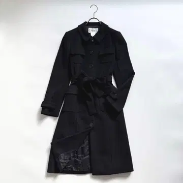 Rene 루네 캐시미어 100% 벨티드 롱 코트 블랙 36