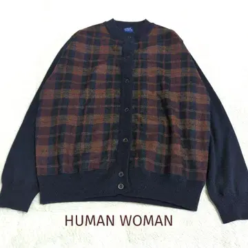 358 HUMAN WOMAN 울100% 가디건 체크 무늬