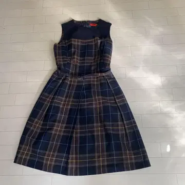 York land 체크 A라인 코튼 플레어 벨트 원피스