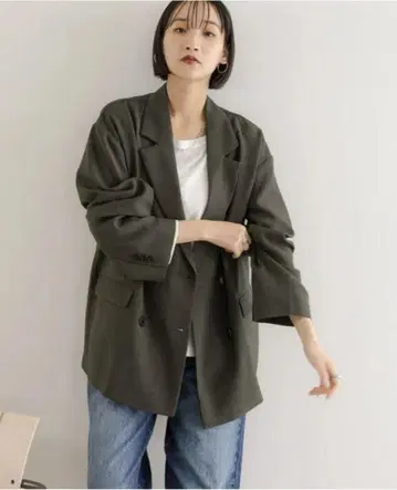 LOWRYS FARM 홉색 더블 자켓 차콜 그레이