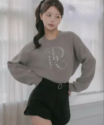 Darich 다리치 DR 비쥬 볼륨 리브 니트 상의 그레이