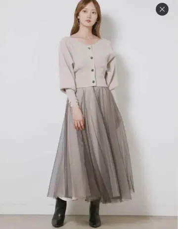 스나이델 snidel 튤 콤비 크롭 니트 원피스