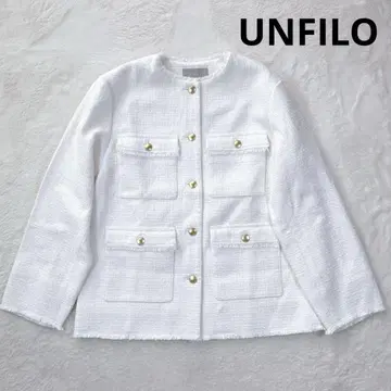 25AW UNFILO 앙피로 프린지 트위드 노카라 자켓