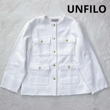 25AW UNFILO 앙피로 프린지 트위드 노카라 자켓