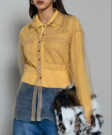 MAISONSPECIAL 튤 셔츠 레이어드 폴로 니트 가디건