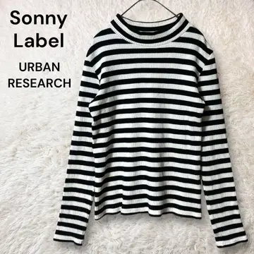 Sonny Label 긴팔 T셔츠 보더 모크넥 리브 니트 화이트 블랙