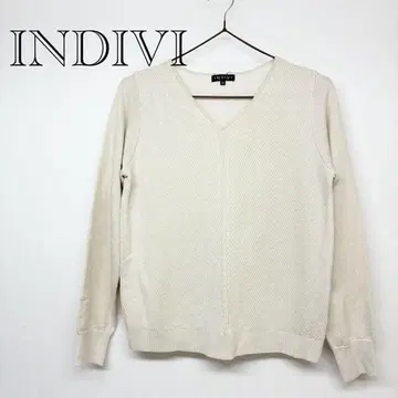인디비 화이트 니트 상의 라메 혼방 V넥 사이즈 38