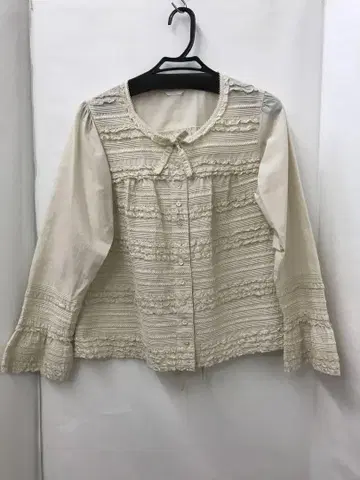 핑크하우스 코튼 블라우스 프릴 리본 아이보리