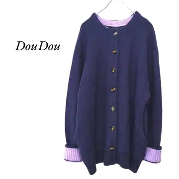 DouDou 소매 배색 2WAY 샤기 니트 블루 DouDou