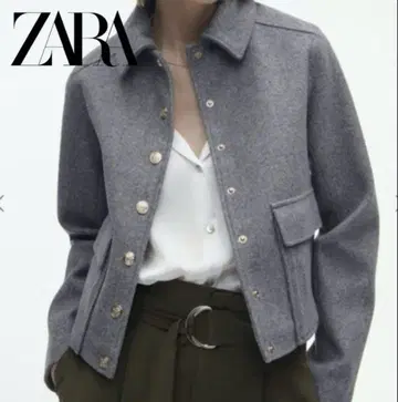 ZARA 골드 버튼 소프트 자켓 그레이