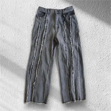 프린지 가공 와이드 스트레이트 데님 팬츠
