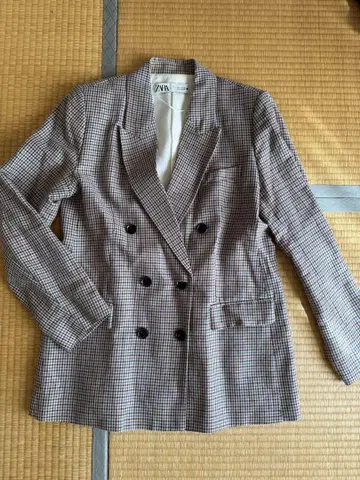 ZARA 체크 무늬 더블 브레스트 자켓
