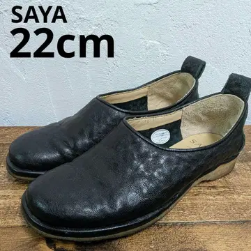 SAYA 22cm 블랙 가죽 슬립온 신발