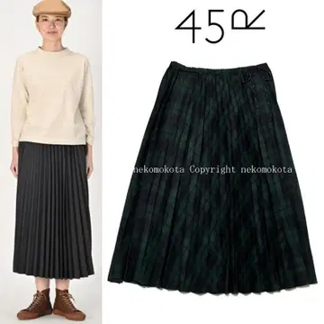 새상품급 45R 빗질한 울 플리츠 이지 롱 체크 스커트 45rpm