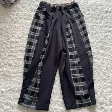 체크 무늬 절개 팬츠 변형 루즈핏 테이퍼드 팬츠 M~L 블랙