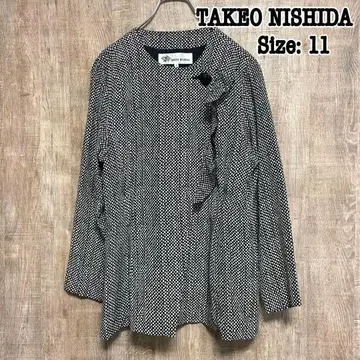 TAKEO NISHIDA 노카라 티셔츠 실크 100% L 올 패턴