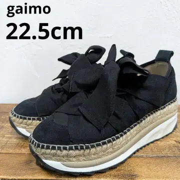 1회 착용 gaimo 35 22.5cm 블랙 통굽 스니커즈 슬립온 리본