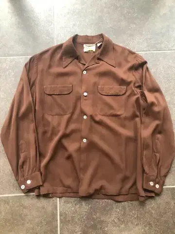 L 40s 50s 진한 브라운 레이온 개버 빈티지 오픈 카라