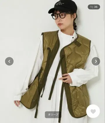 FREAK'S STORE 퀼트 라이너 리본 베스트 올리브 카키