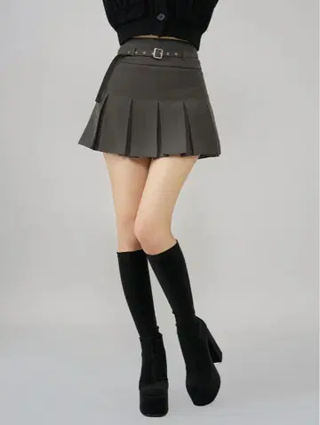 세미 와이드 플리츠 테일러드 미니 스커트 그레이 Darich