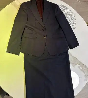 네이비 블루 그레이 스커트 수트 2 버튼 자켓