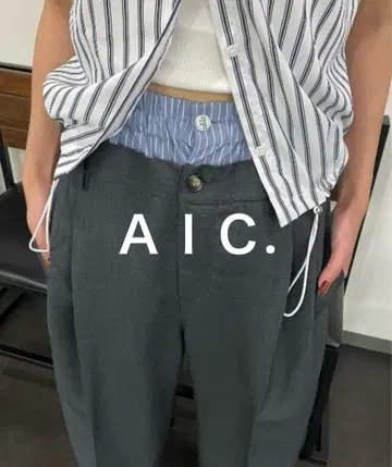 [ 미사용 새상품 ] AIC. 더블 허리 루즈핏 슬랙스 팬츠 차콜 그레이