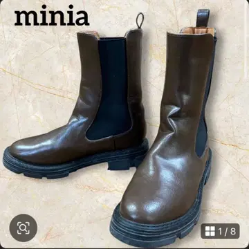 미니 minia 통굽 브라운 가죽 사이드 고어 부츠 탱크 밑창