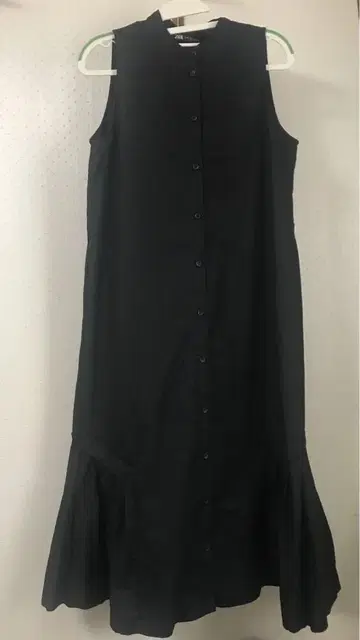 ZARA 밑단 플리츠 밴드 카라 슬리브리스 셔츠 원피스
