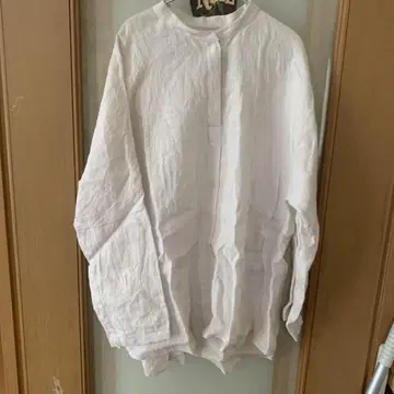 린넨 버튼 크루넥 셔츠 화이트