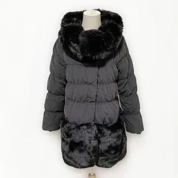 BARNEYS NEWYORK 다운 코트 L 블랙 퍼 옷깃 & 밑단 포함