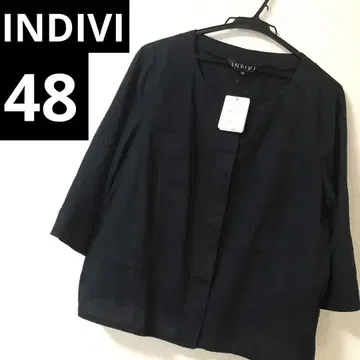 택 포함 INDIVI 노카라 자켓 48 블랙 빅 사이즈