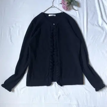 퓨어 캐시미어 가디건 캐시미어 100% 프릴 블랙 L