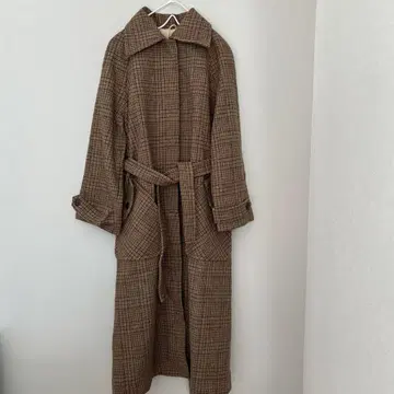 빈티지 레트로 90s 80s 체크 무늬 롱 코트 구제 의류